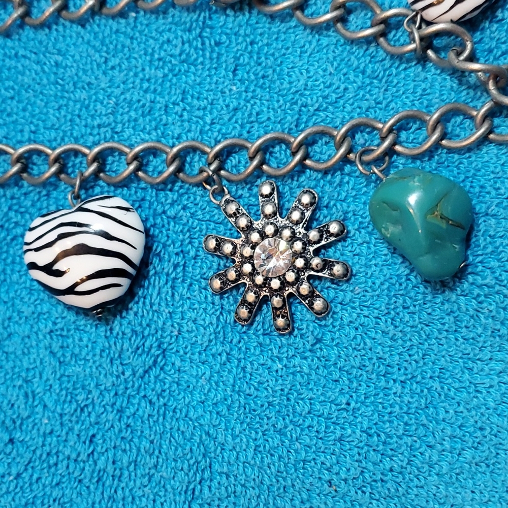 Western Style Cross Necklace and Earrings Set, Turquoise,  Zebra, Flower - Picture 9 of 10